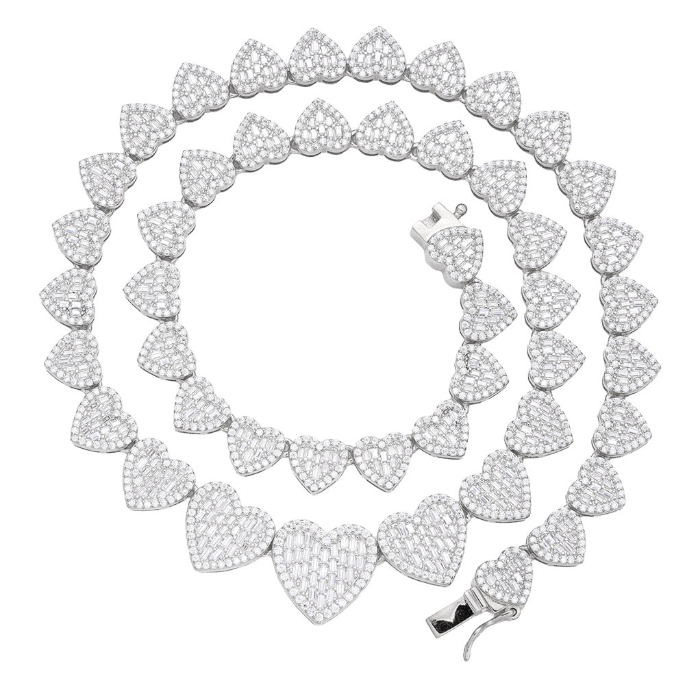 Sterling Silver Round Baguette Moissanite Heart 18 Inch Necklace RP 15-3/4 Cttw