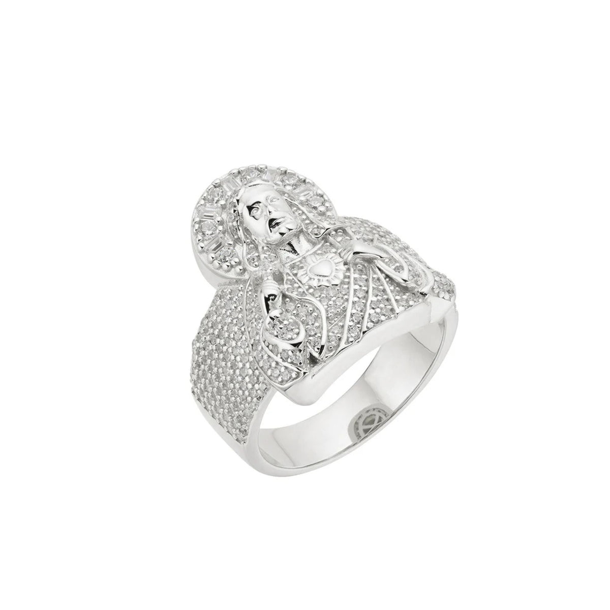 Sterling Silver Round Baguette Moissanite SZ 10 Jesus Religious Mens Ring RP 2 Cttw