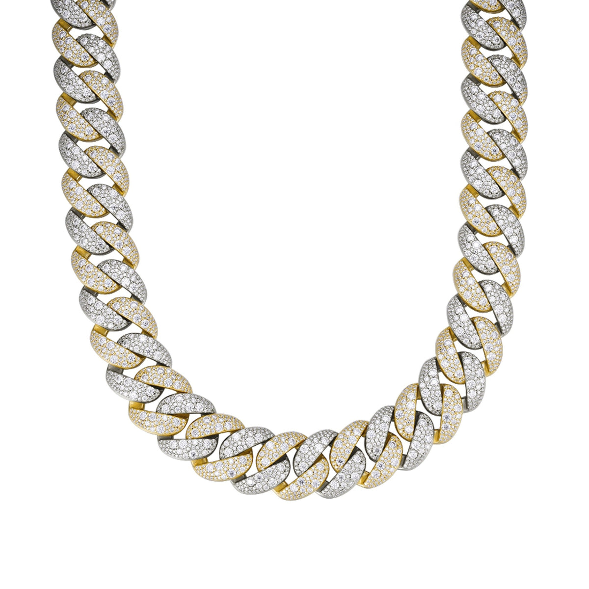 Sterling Silver Round 22mm Moissanite Miami Cuban Mosiac Setting 22 Inch Necklace RP+GP 60-1/4 Cttw