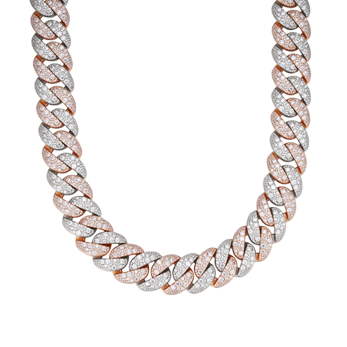 Sterling Silver Round 22mm Moissanite Miami Cuban Mosiac Setting 22 Inch Necklace RP+PP 60-1/4 Cttw