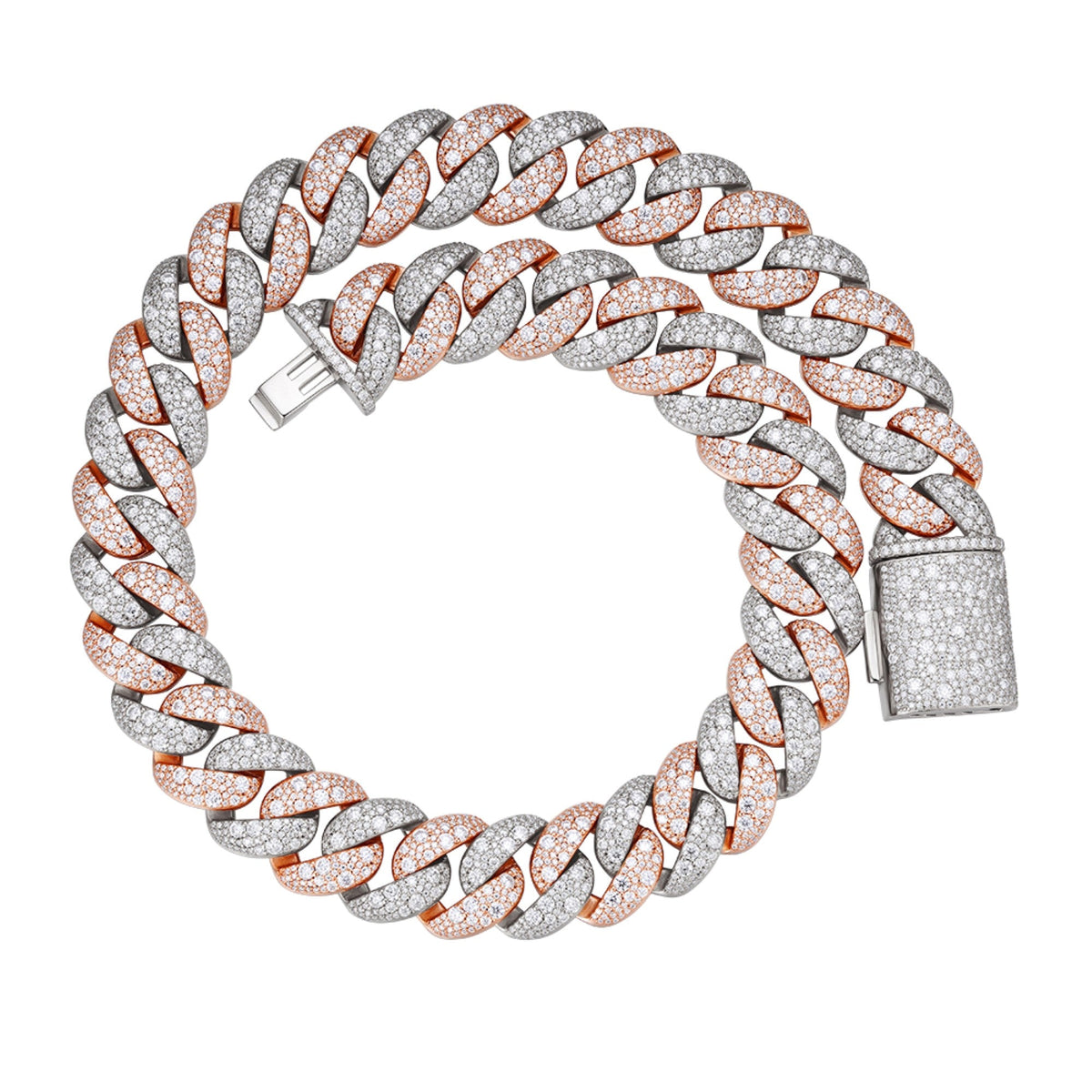 Sterling Silver Round 22mm Moissanite Miami Cuban Mosiac Setting 22 Inch Necklace RP+PP 60-1/4 Cttw