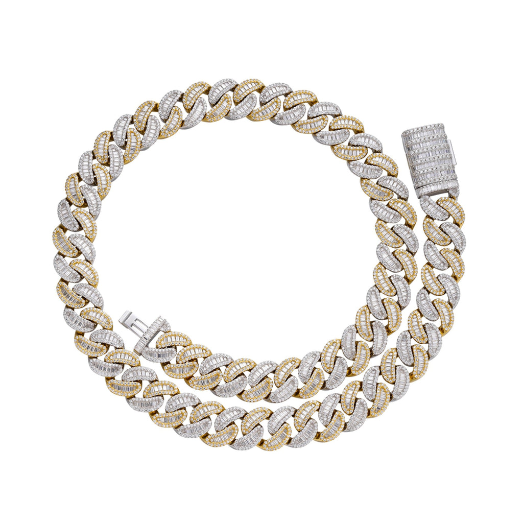 Sterling Silver Round 15mm Moissanite Round and Baguette in Centre Cuban 22 Inch Necklace RP+GP 40-1/5 Cttw
