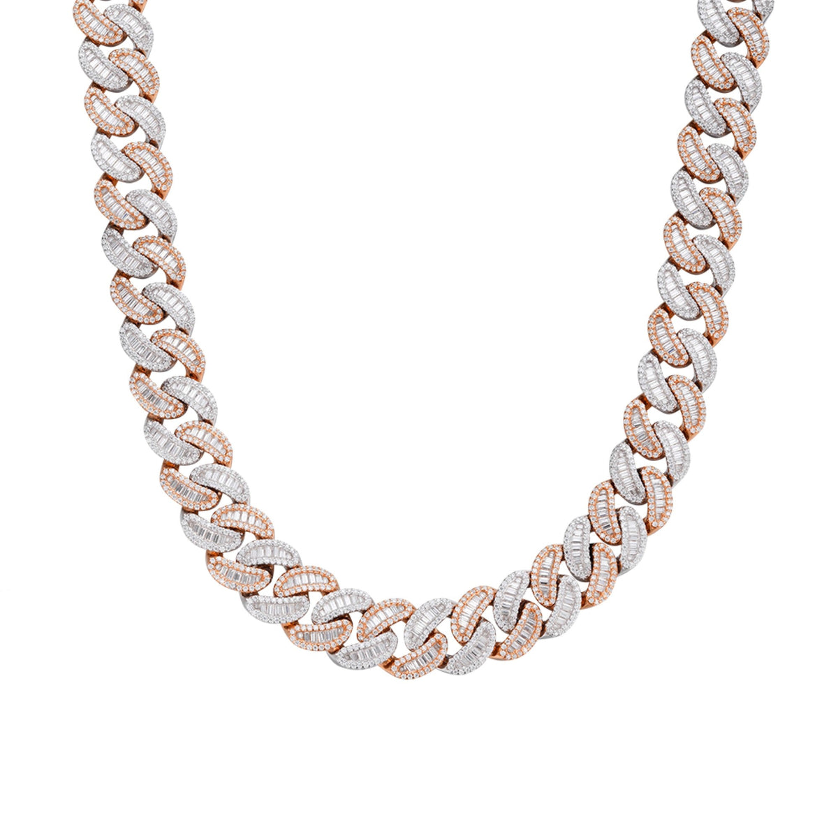 Sterling Silver Round 15mm Moissanite Round and Baguette in Centre Cuban 22 Inch Necklace RP+PP 40-1/5 Cttw