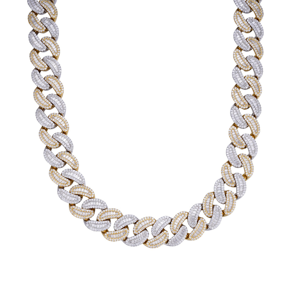 Sterling Silver Round 20mm Moissanite Round and Baguette in Centre Cuban 22 Inch Necklace RP+GP 61-3/4 Cttw