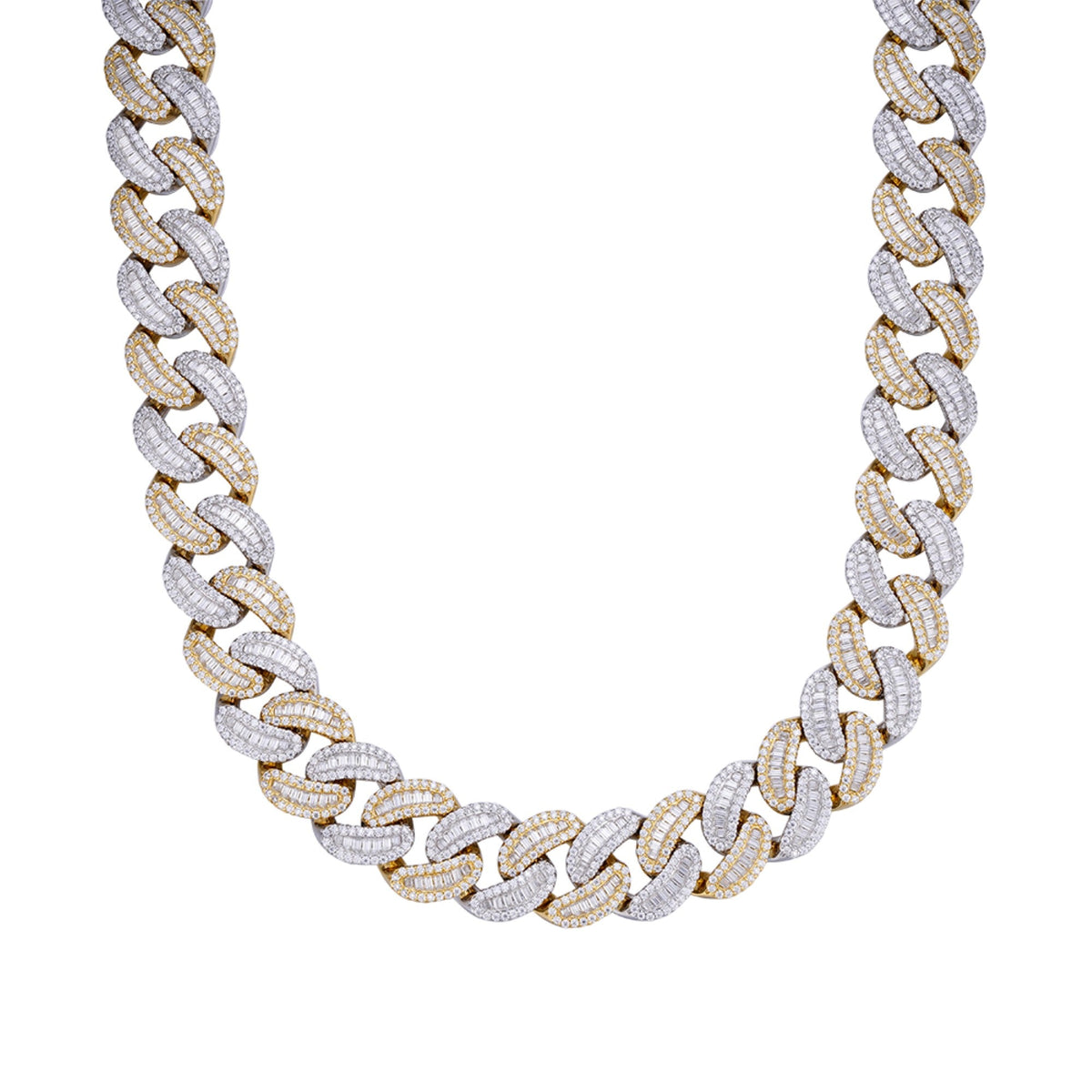 Sterling Silver Round 20mm Moissanite Round and Baguette in Centre Cuban 22 Inch Necklace RP+GP 61-3/4 Cttw
