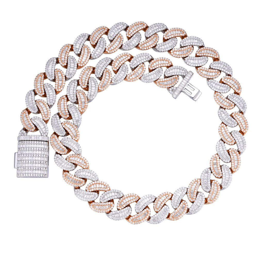 Sterling Silver Round 20mm Moissanite Round and Baguette in Centre Cuban 22 Inch Necklace RP+PP 61-3/4 Cttw