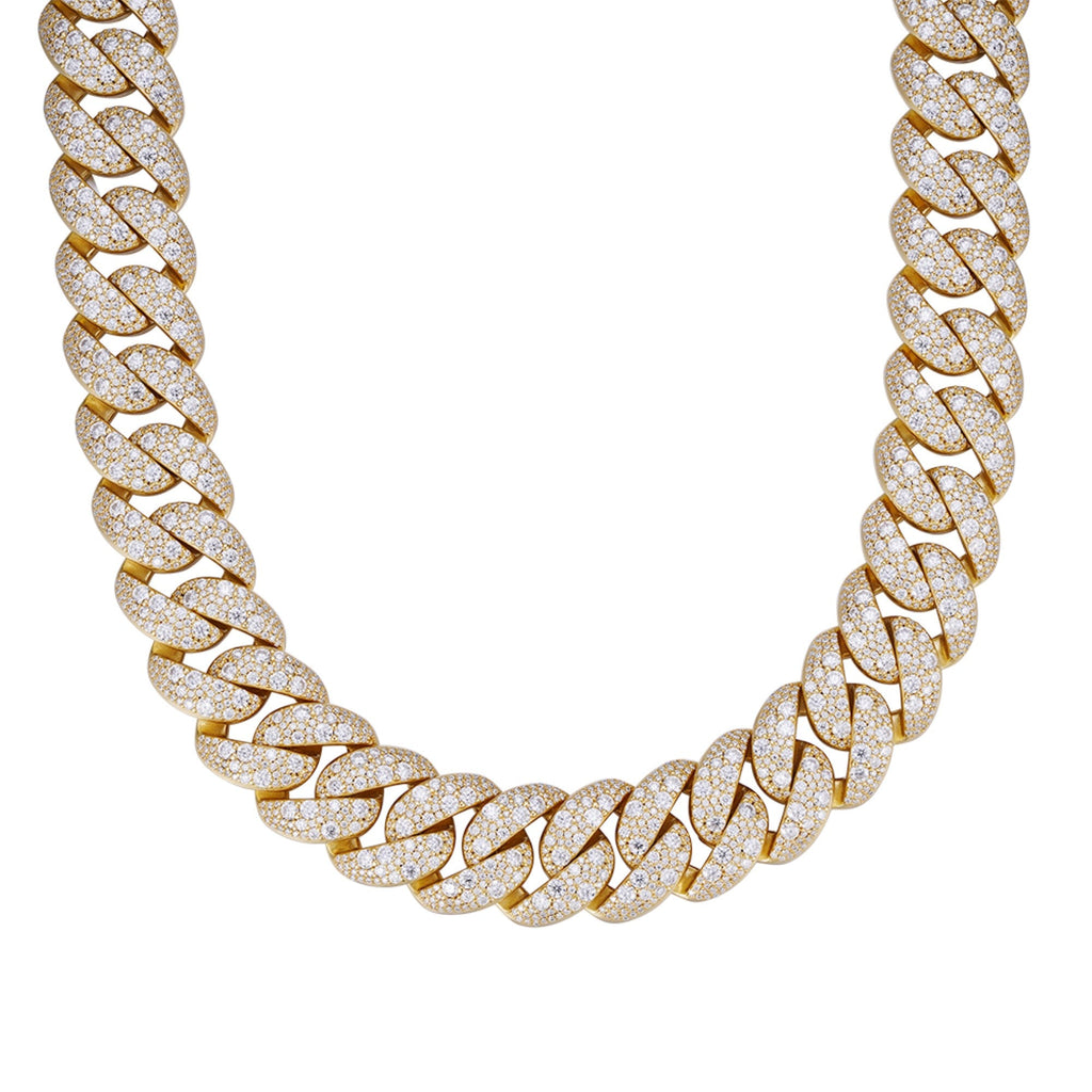 Sterling Silver Round 22mm Moissanite Miami Cuban 22 Inch Mosaic Setting Necklace GP 60-1/4 Cttw