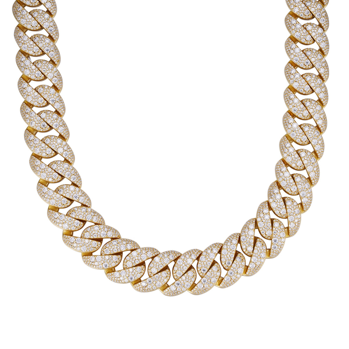 Sterling Silver Round 22mm Moissanite Miami Cuban 22 Inch Mosaic Setting Necklace GP 60-1/4 Cttw
