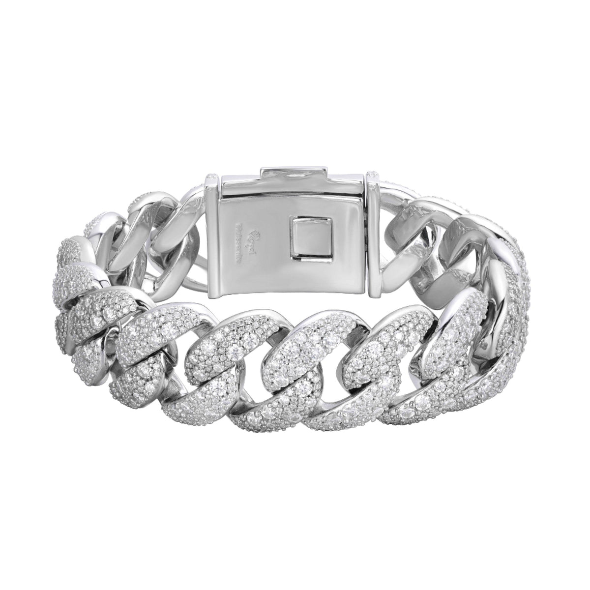 Sterling Silver Round 22mm Moissanite Miami Cuban 8.5 Inch Mosaic Setting Bracelet RP 26 Cttw