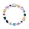 Sterling Silver Moissanite Round with Color Stone Designer 8 Inch Bracelet RP 5-1/5 Cttw
