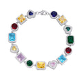 Sterling Silver Round Moissanite Heart with Color Stone Designer 8 Inch Bracelet RP 3-5/8 Cttw