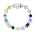 Sterling Silver Round Moissanite Cross with Color Stone Designer 8 Inch Bracelet RP 4-3/8 Cttw