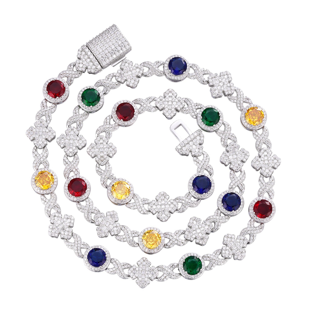 Sterling Silver Round Moissanite Cross Infinity with Color Stone Designer 22 Inch Necklace RP 13 Cttw