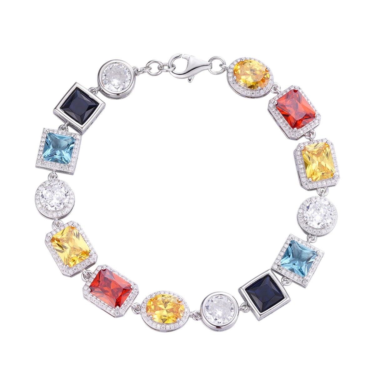 Sterling Silver Moissanite Round with Color Stone Designer 8 Inch Bracelet RP 2 Cttw