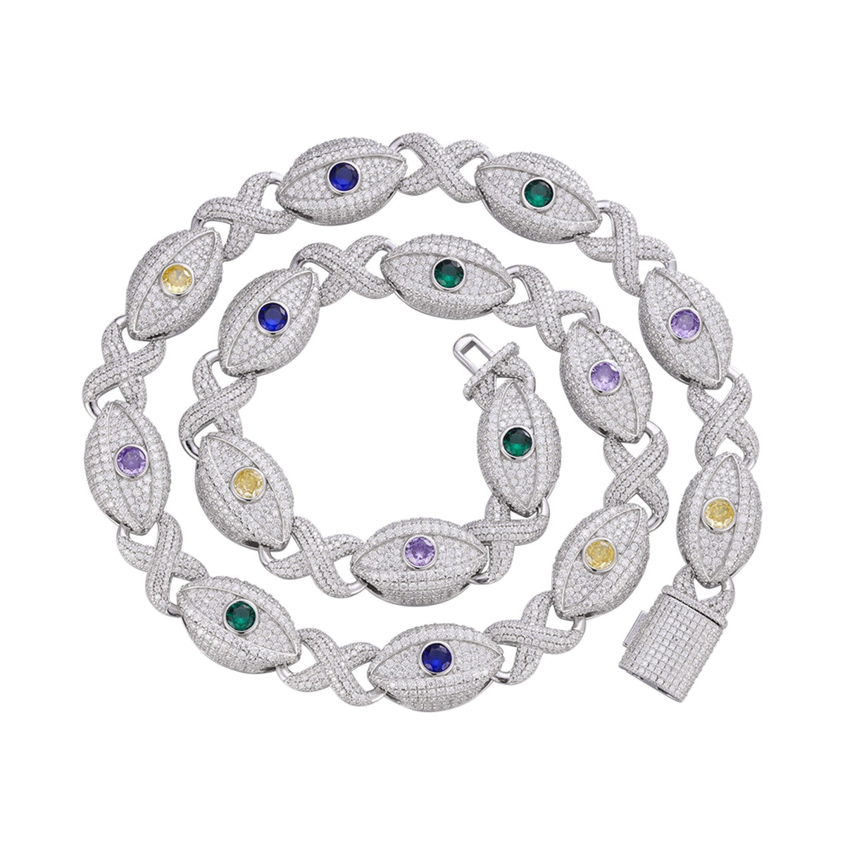 Sterling Silver Round Moissanite Infinity Eye 22 Inch Designer Necklace Multicolor 38-1/2 Cttw