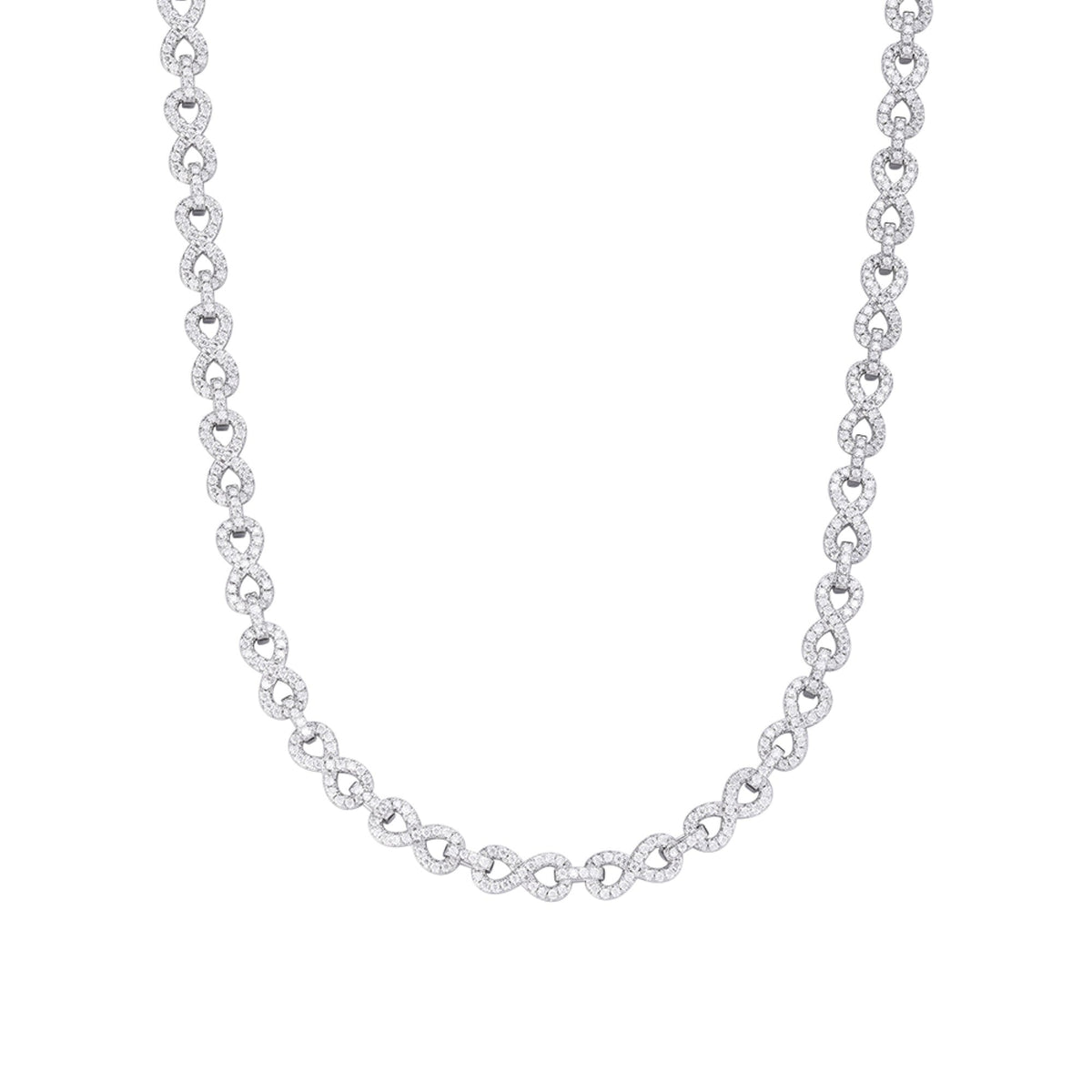 Sterling Silver 6mm Round Moissanite Infinity 22 Inch Designer Necklace RP 7-1/8 Cttw