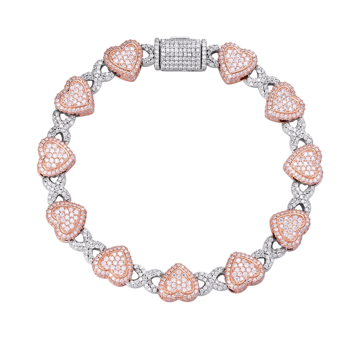 Sterling Silver Round Moissanite Infinity Heart Designer 8 Inch Bracelet RP+PP 8-1/6 Cttw