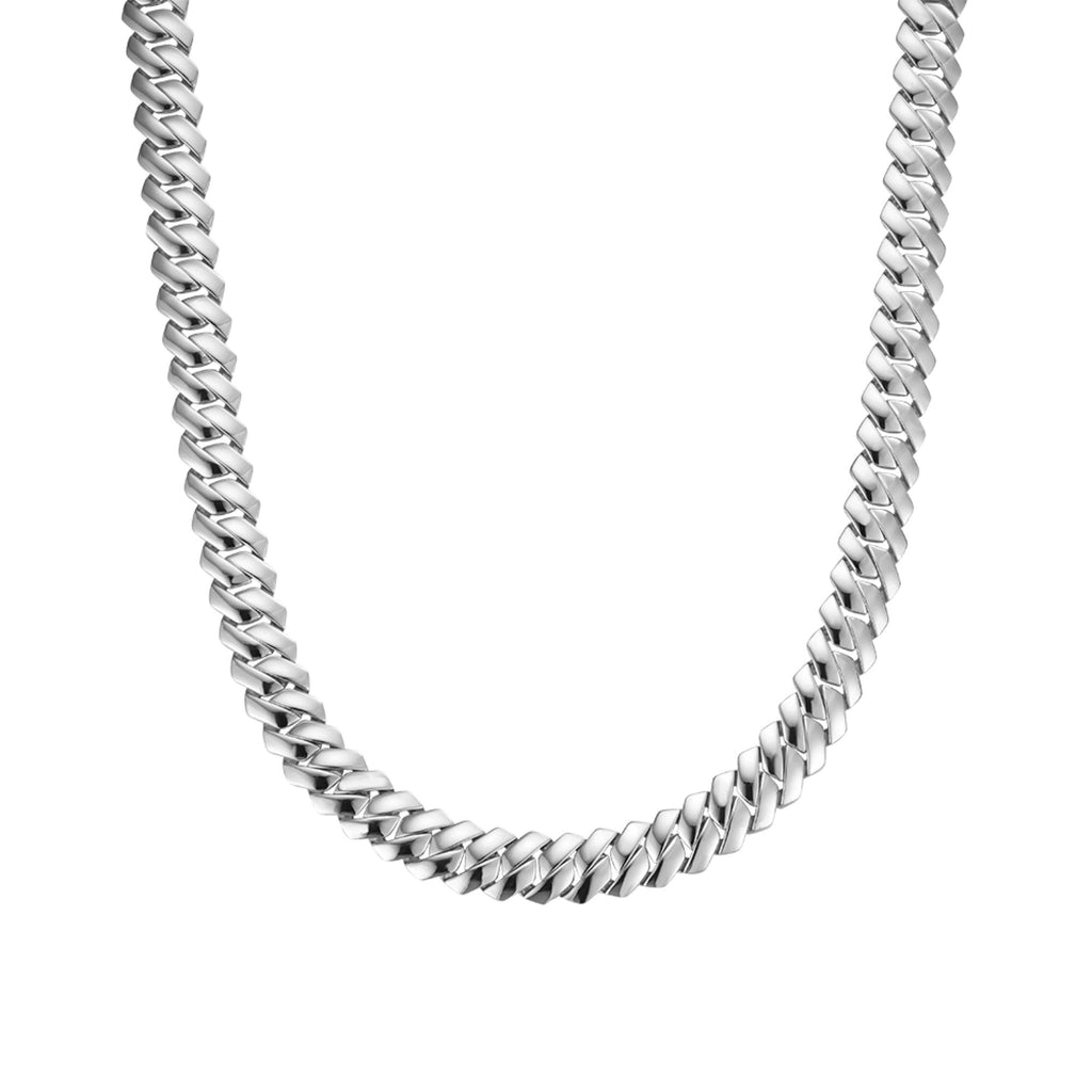 Sterling Silver Round Moissanite 20 Inch Plain Cuban With Iced Out Lock Necklace RP 1/2 Cttw