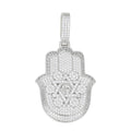 Sterling Silver Round Moissanite Hamza Hand Religious Pendant RP 3-5/8 Cttw