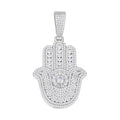Sterling Silver Round Moissanite Hamza Hand Religious Pendant RP 4-3/8 Cttw