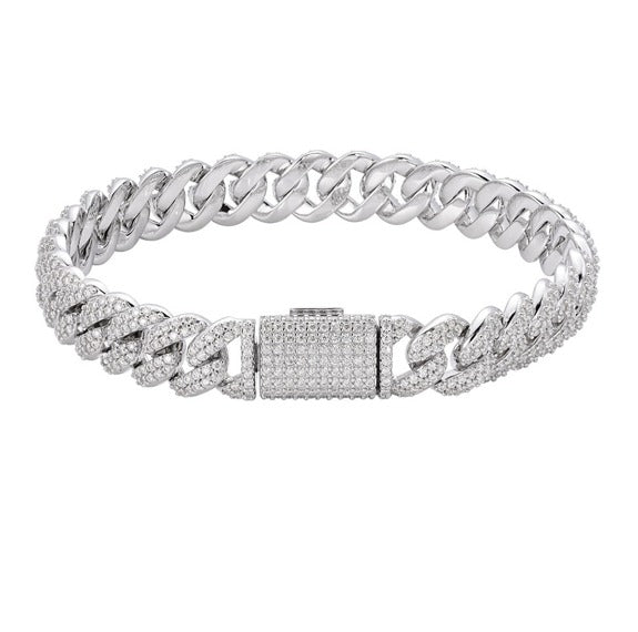 Sterling Silver 10mm Round Moissanite Cuban 8 Inch Mens Bracelet RP 5 Cttw