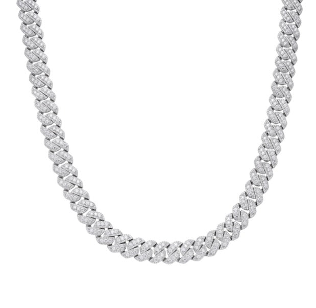 Sterling Silver 12mm Round Big Stone in Center Surrounded with Small Stones Moissanite Cuban 22 Inch Mens Necklace RP 23-1/2 Cttw