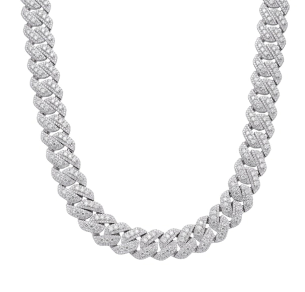 Sterling Silver 20mm Round Big Stone in Center Surrounded with Small Stones Moissanite Cuban 22 Inch Mens Necklace RP 39-1/8 Cttw