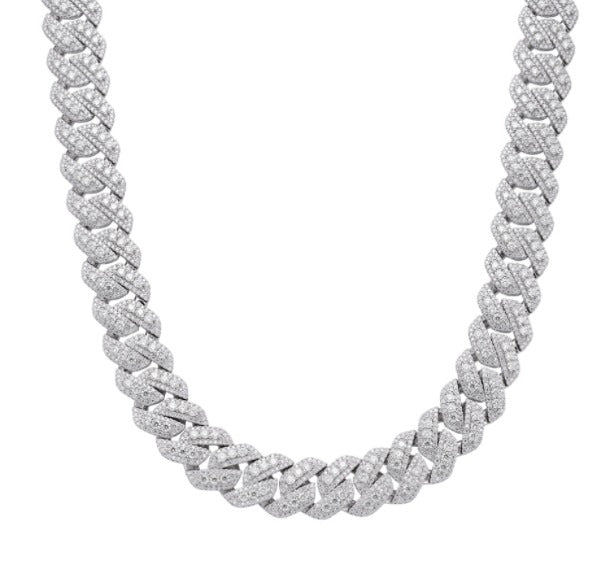 Sterling Silver 20mm Round Big Stone in Center Surrounded with Small Stones Moissanite Cuban 22 Inch Mens Necklace RP 39-1/8 Cttw