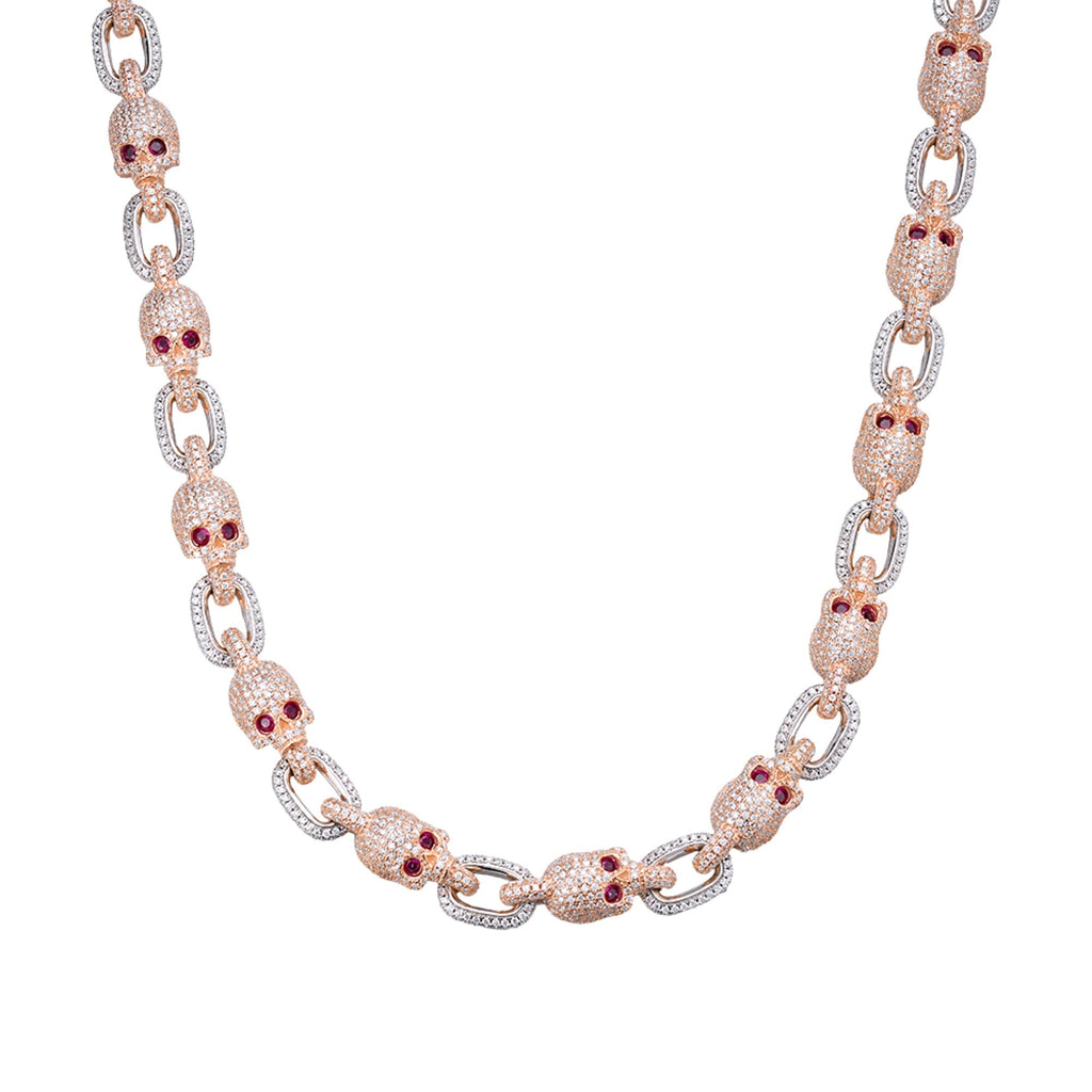 Sterling Silver Round Moissanite With Red Eyes Skull 22 Inch Necklace RP+PP 30-3/4 Cttw