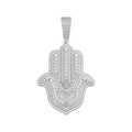 Sterling Silver Round Moissanite Hamza Hand Religious Pendant RP 4-5/8 Cttw