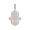Sterling Silver Round Moissanite Hamza Hand Religious Pendant RP+GP 4-5/8 Cttw