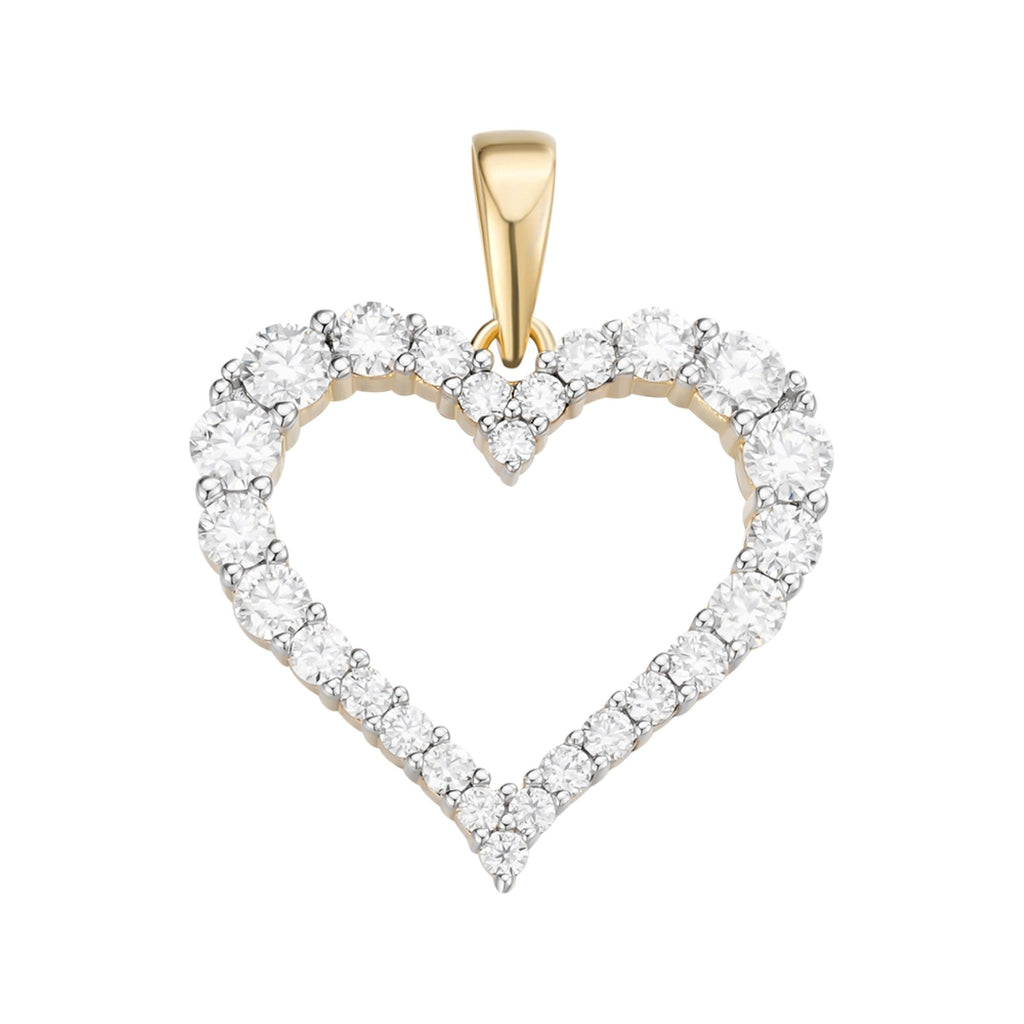 Sterling Silver Round Moissanite Single Row Heart Designer Pendant RP+GP 1-1/4 Cttw