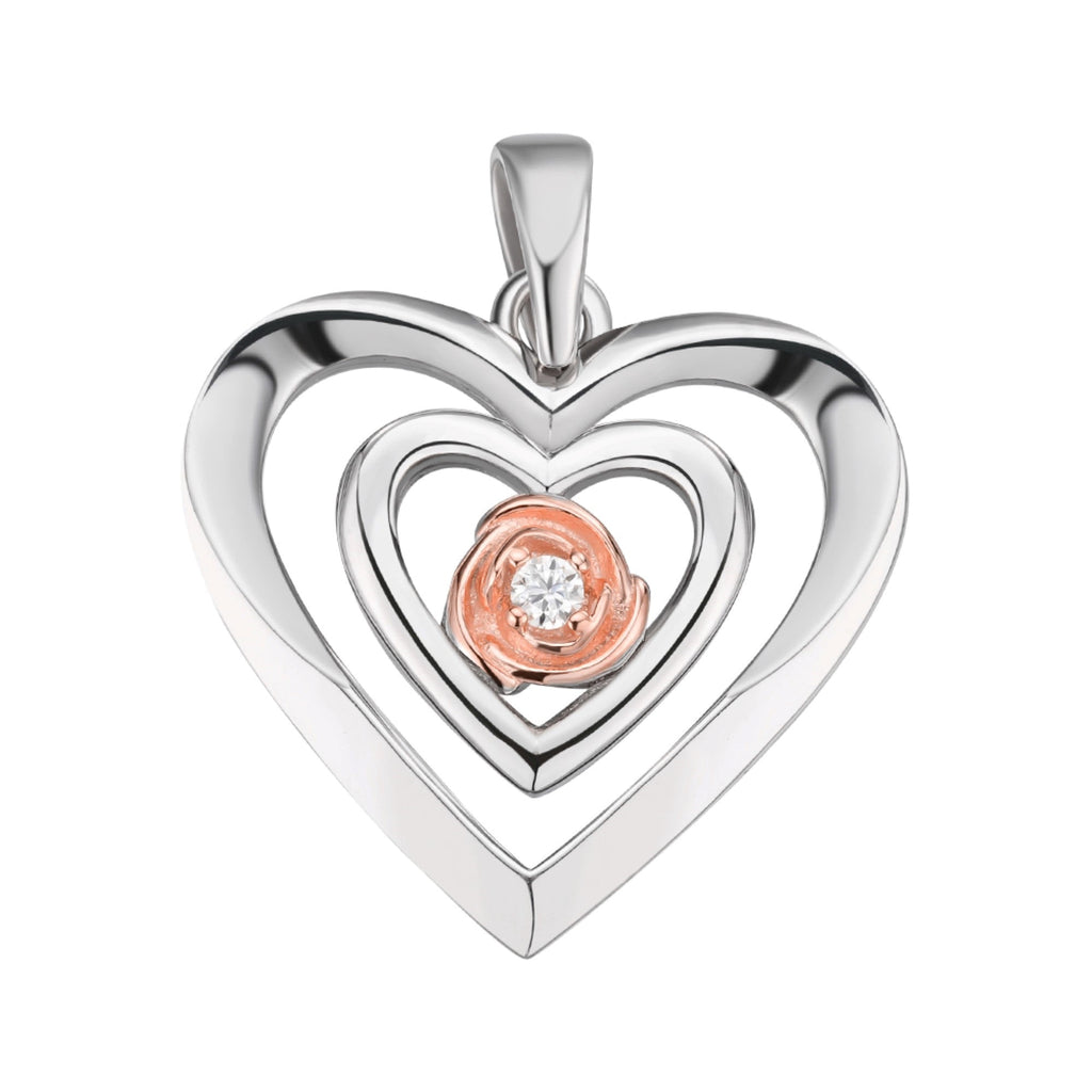 Sterling Silver Round Moissanite Solitaire Heart Designer Pendant RP+PP 1/10 Cttw