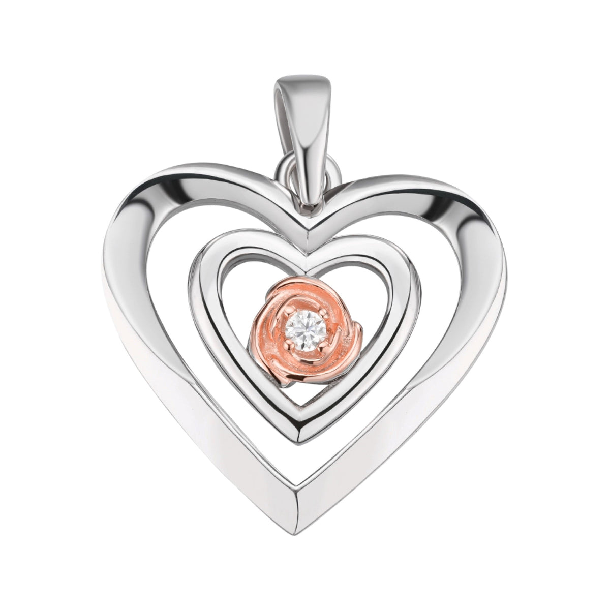 Sterling Silver Round Moissanite Solitaire Heart Designer Pendant RP+PP 1/10 Cttw