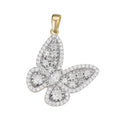 Sterling Silver Round Fancy Moissanite Butterfly Animal Pendant RP+GP 2-1/8 Cttw