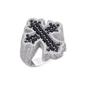 Sterling Silver Round Moissanite With Black CZ Mens Cross Religious SZ 10 Ring RP 2-5/8 Cttw