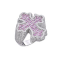 Sterling Silver Round Moissanite With Rose CZ Mens Cross Religious SZ 10 Ring RP 2-5/8 Cttw