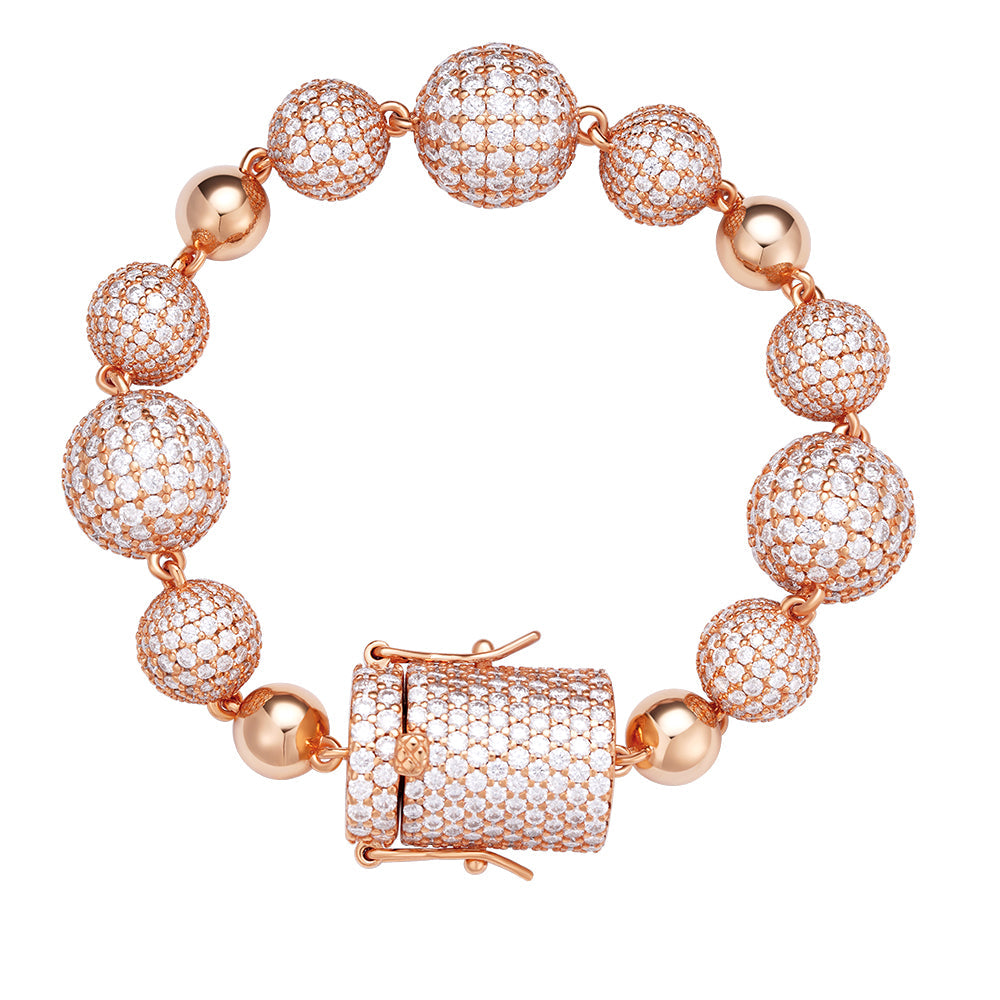 Sterling.Silver Round Moissanite Bead Ball Designer Chain 8.5 Inch Mens Bracelet PP 45-3/4 Cttw
