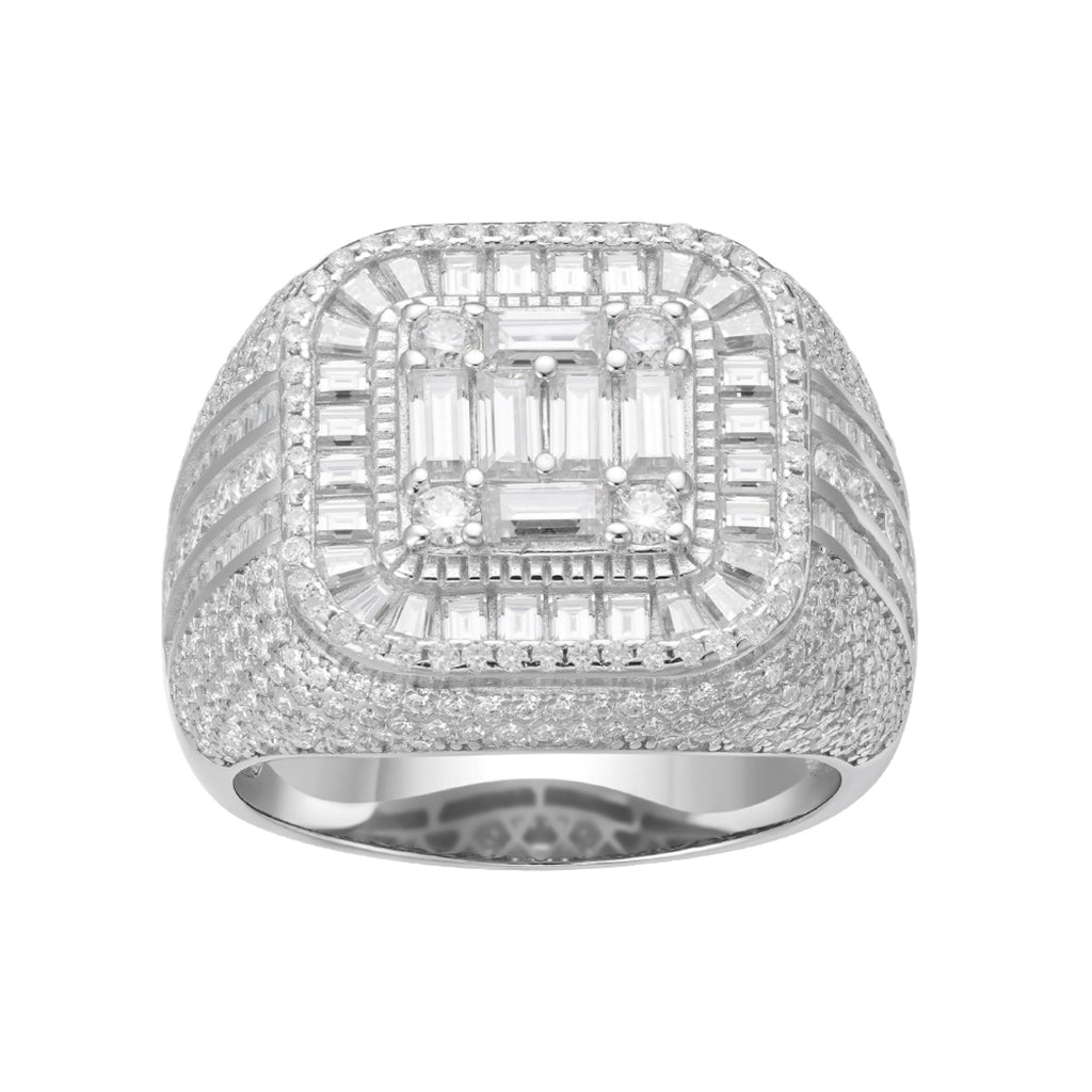 S.Silver Round Moissanite SZ 10 Mens Designer Ring RP 4-3/4 Cttw