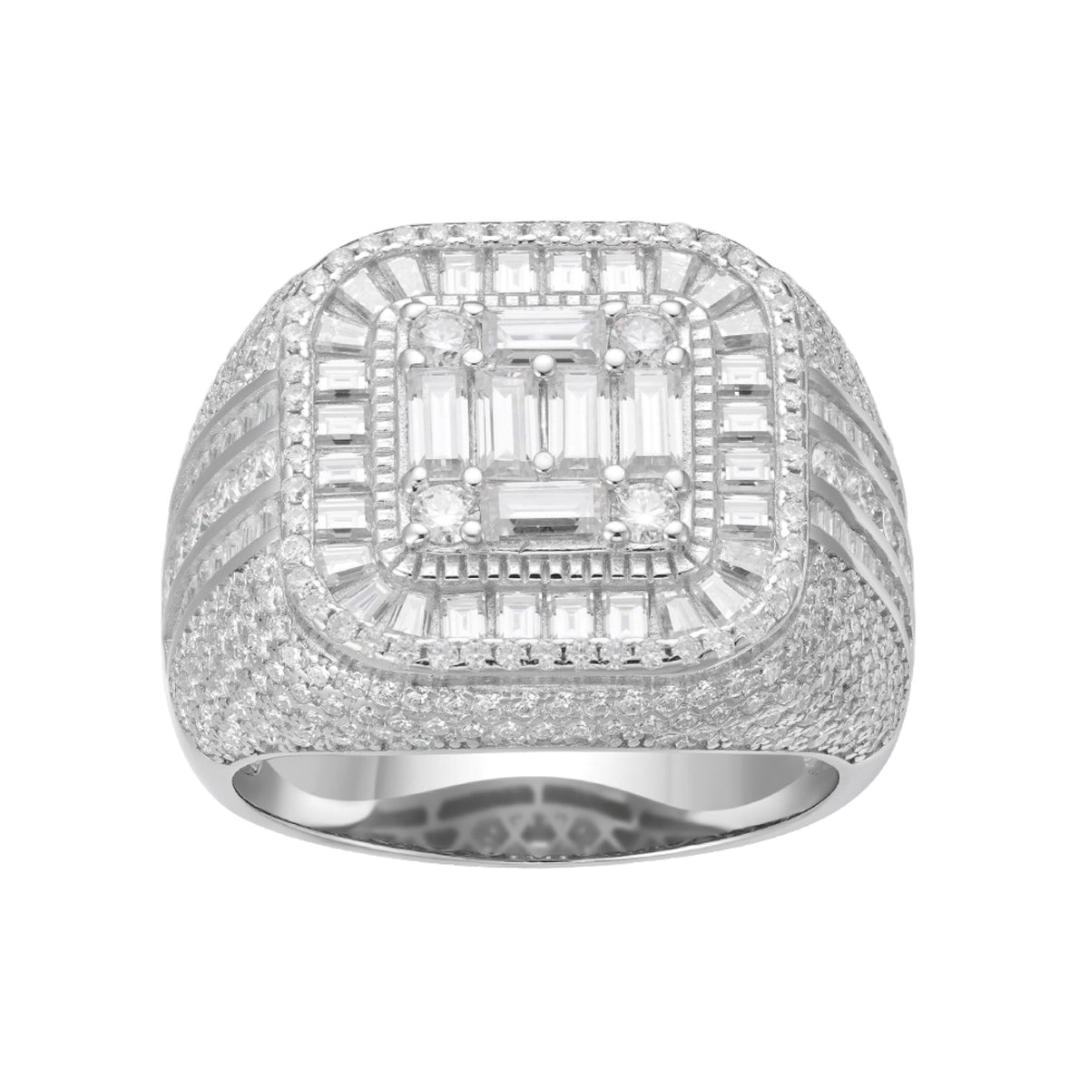 S.Silver Round Moissanite SZ 10 Mens Designer Ring RP 4-3/4 Cttw