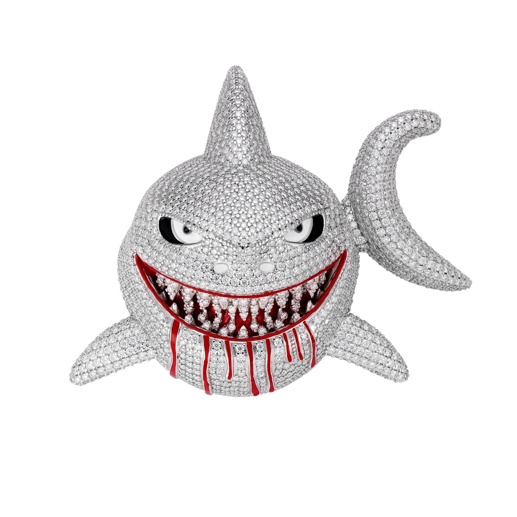 Sterling Silver Round Moissanite Shark Fish Animal Pendant RP 51-3/4 Cttw