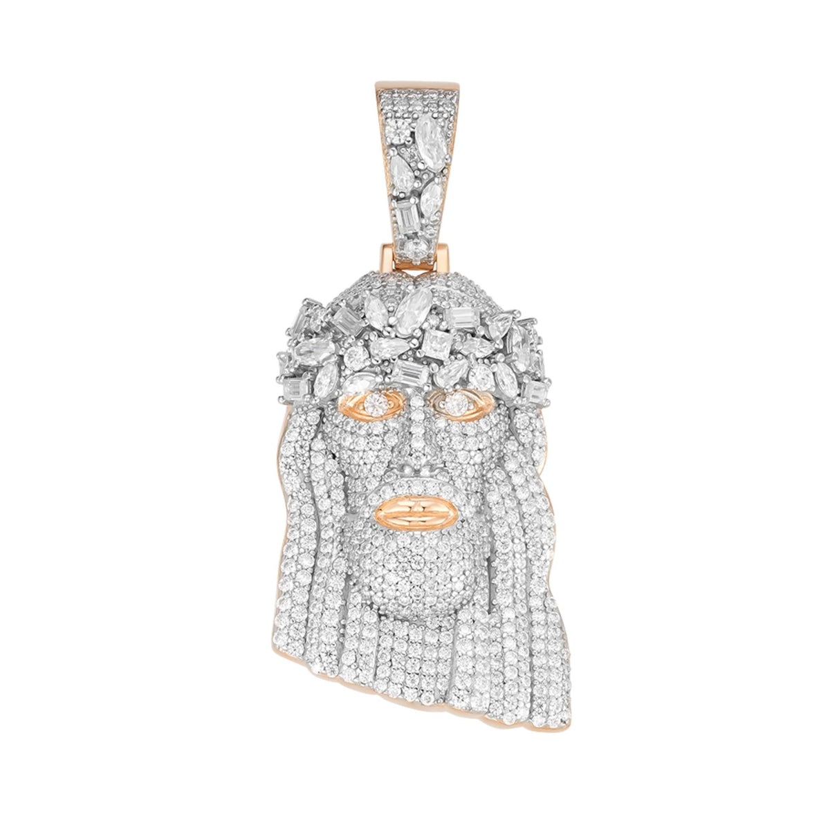 Sterling Silver Round Fancy Moissanite Jesus Face Religious Pendant RP+GP 3-7/8 Cttw