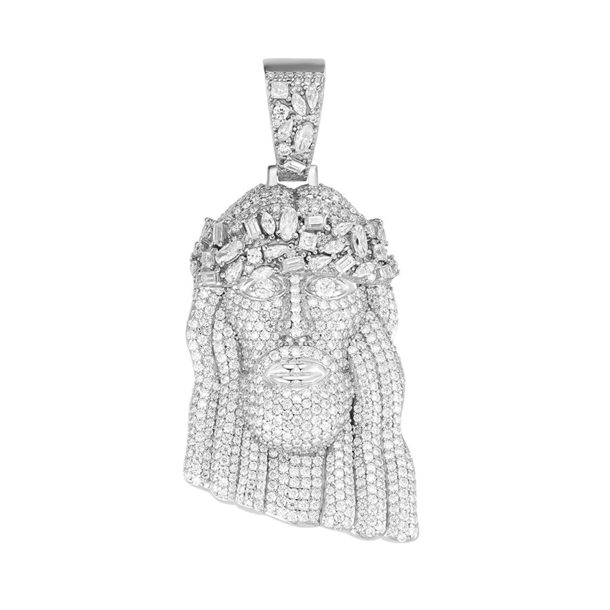 Sterling Silver Round Fancy Moissanite Jesus Face Religious Pendant RP 6-1/4 Cttw