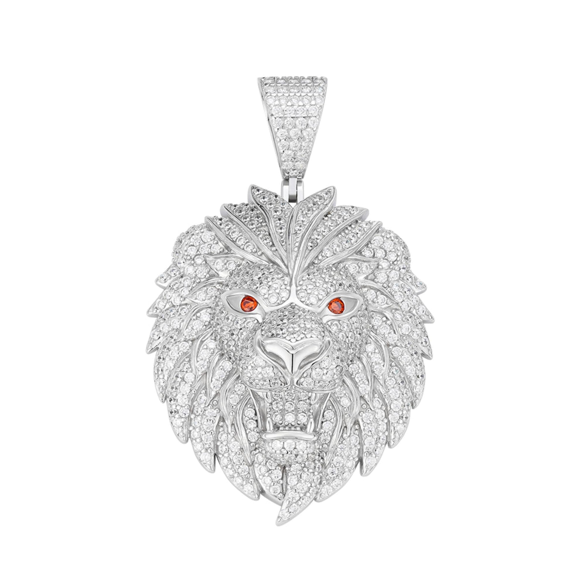 Sterling Silver Round Moissanite with Color CZ Lion Animal Pendant RP 2-1/2 Cttw