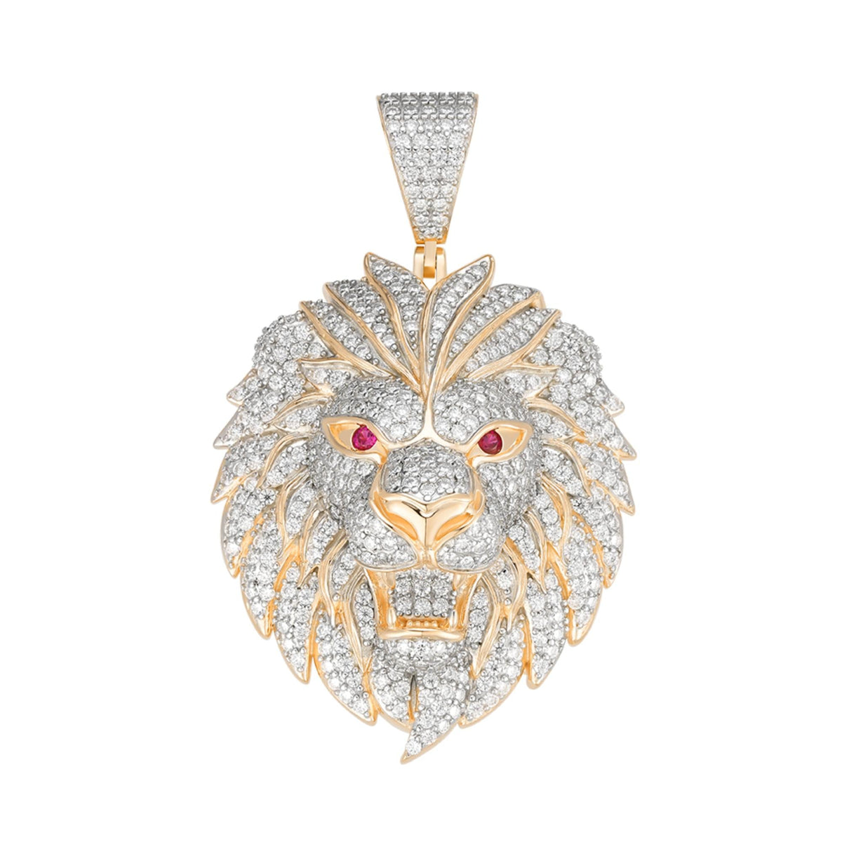 Sterling Silver Round Moissanite with Color CZ Lion Animal Pendant RP+GP 5 Cttw