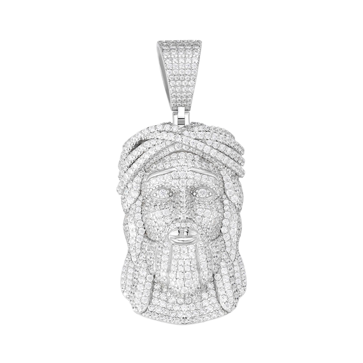 Sterling Silver Round Moissanite Jesus Religious Pendant RP 7-1/2 Cttw