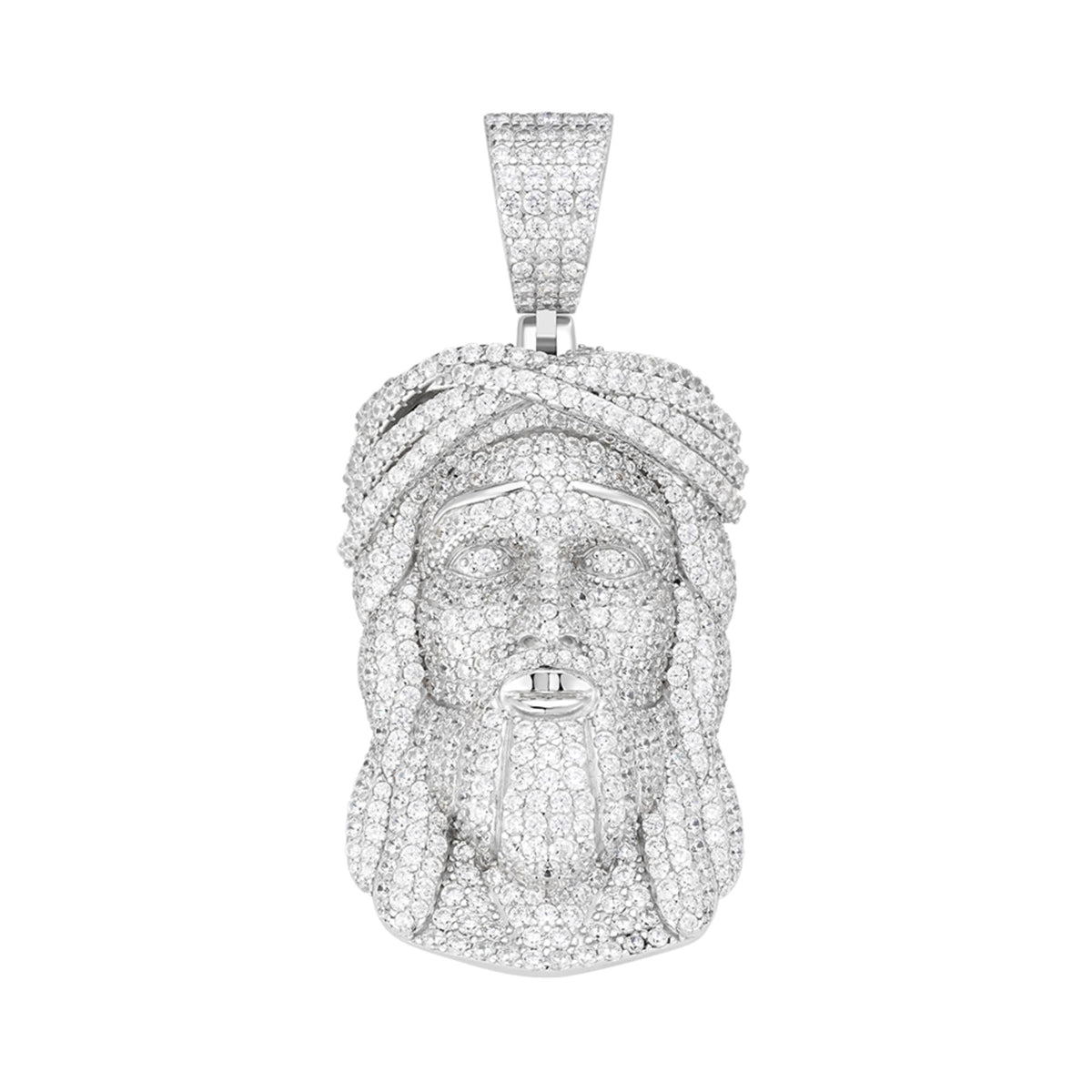 Sterling Silver Round Moissanite Jesus Religious Pendant RP 15 Cttw