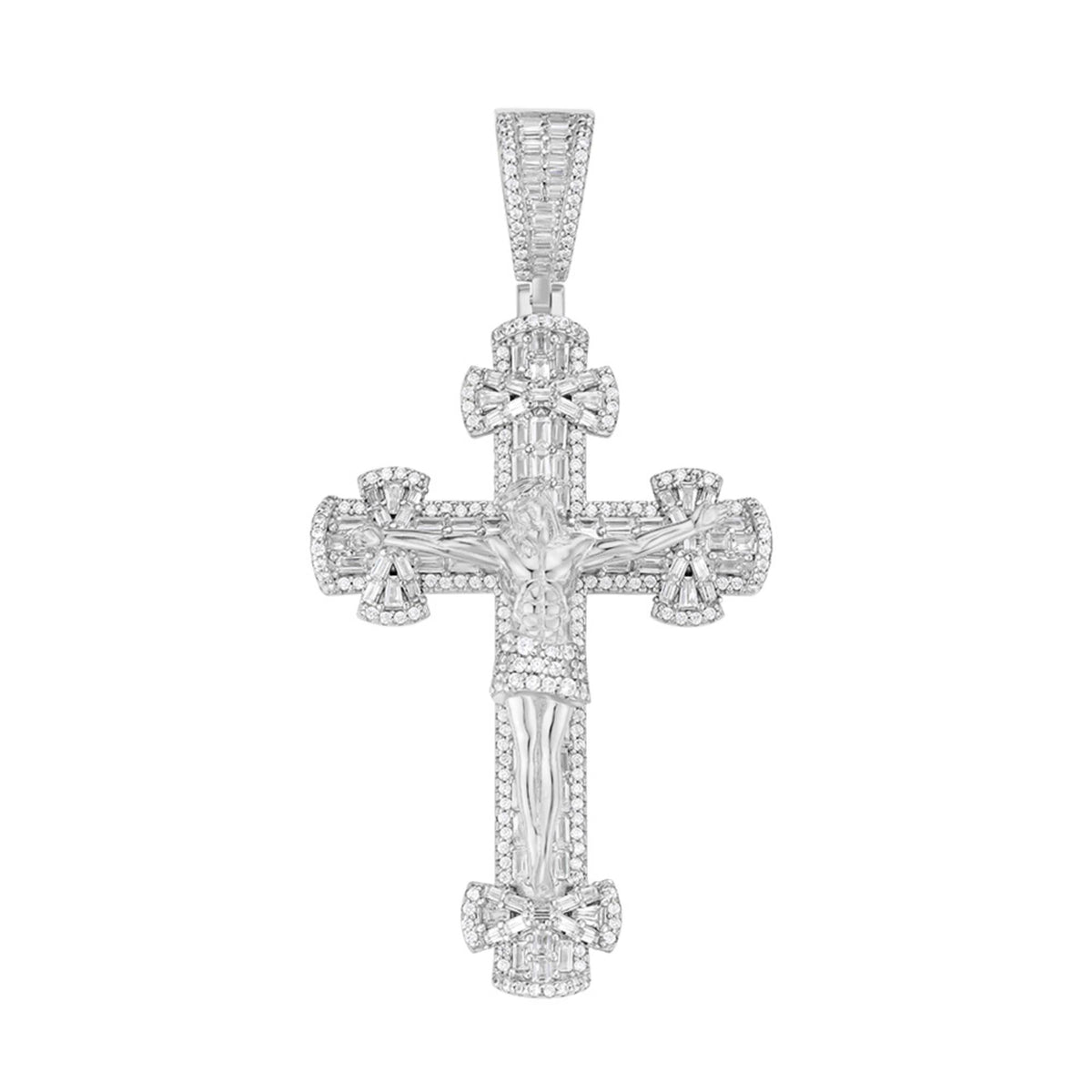Sterling Silver Round Moissanite Cross Religious Pendant RP 5-1/2 Cttw