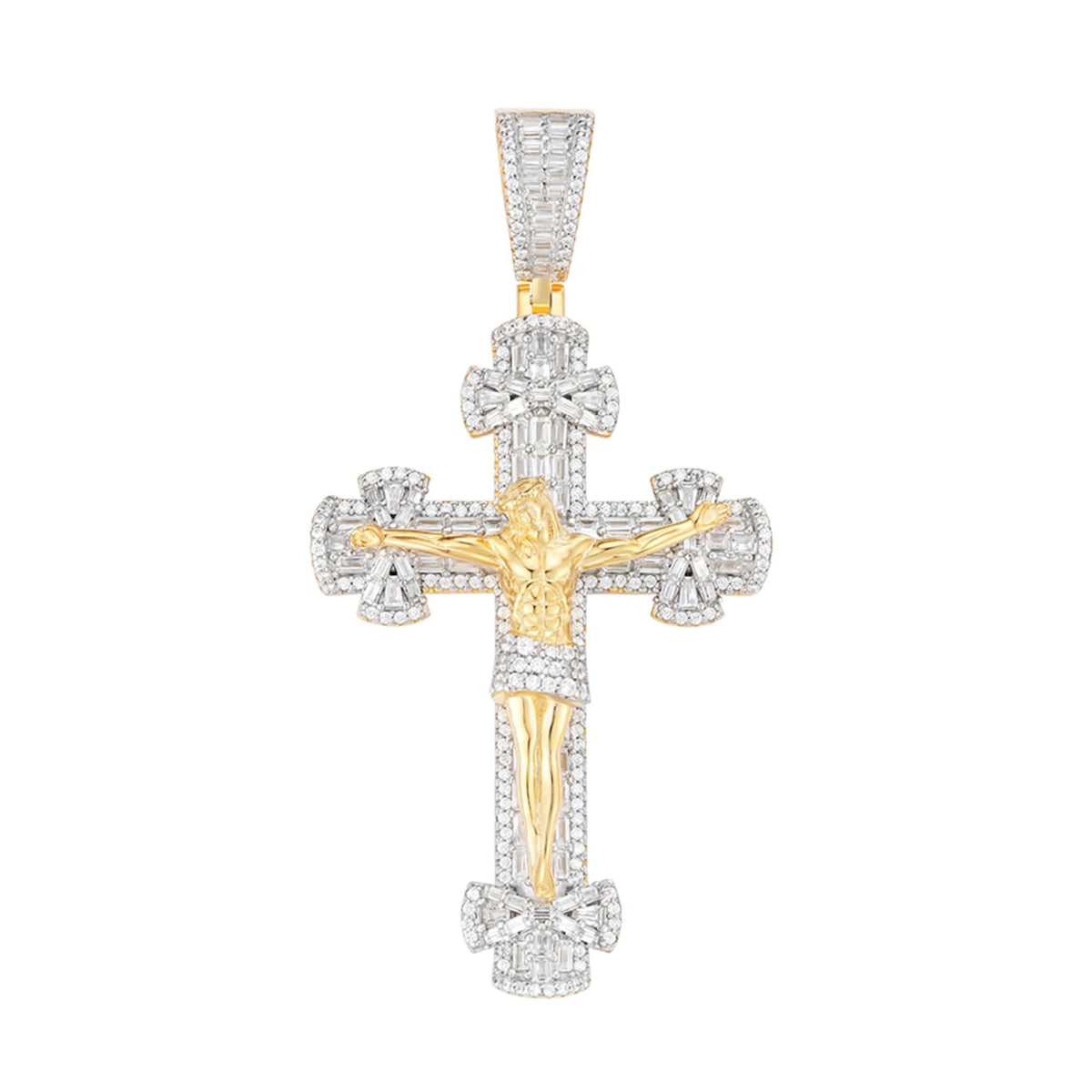 Sterling Silver Round Moissanite Cross Religious Pendant RP+GP 5-1/2 Cttw