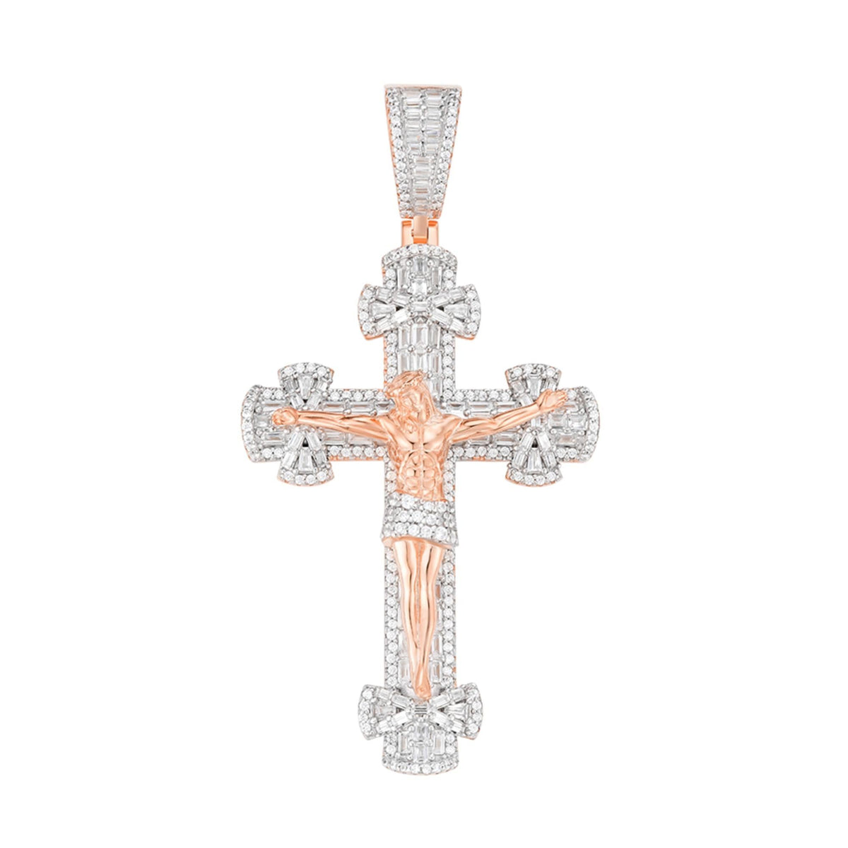 Sterling Silver Round Moissanite Cross Religious Pendant RP+PP 5-1/2 Cttw